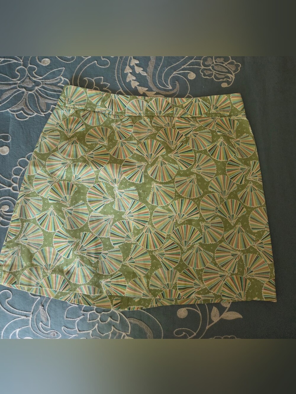 J. Crew Olive Green Fan-Print Mini Skirt
